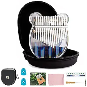 Verilux Thumb Piano Crystal Kalimba Acrylic Mbira Finger Musical Instrument Gifts for Kids Adult Beginners with Tuning Hammer, Study Instruction and Eva bag