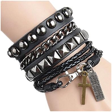 Leather Bracelet Punk Black Leather Friendship Bracelet Womens Personalized Cuff Unisex Bracelet Sl2404