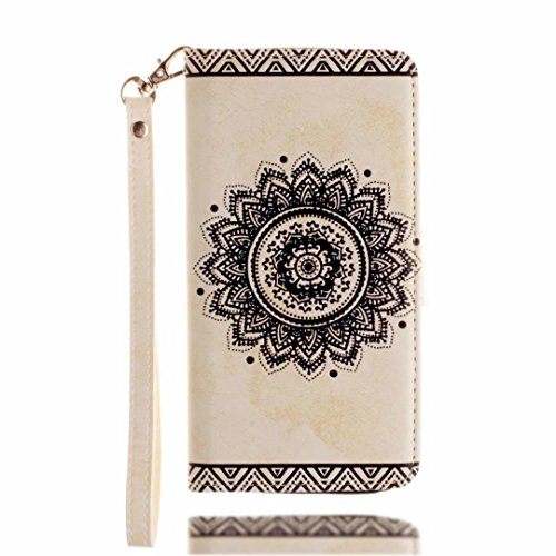 MUTOUREN Schutzhülle Case für iPhone 7 4.7 Zoll Prägung Blumen Geprägte indische Mandala Muster Buch-Stil Bookstyle Handyhülle Schutzhülle Taschen Anti-scratch Bumper et Shock Absorption Magnetverschluss Magnet Etui + Metall Touch-Pen, Retro Weiß - 3
