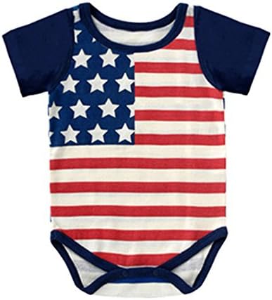 Waboats Summer Newborn Baby Boys Short Sleeves American Flag Bodysuits 3M Red