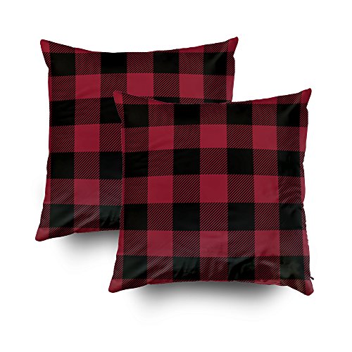 EMMTEEY Home Decor Throw Pillowcase for Sofa Cushion Cover,black and red preppy buffalo check plaid Decorative Square Accent Zippered and Double Sided Printing Pillow Case Covers 20X20Inch，Set of 2