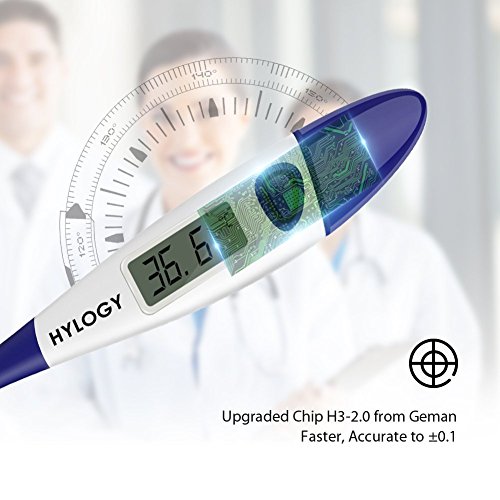 Hylogy Digitaler Thermometer Baby Thermometer Instant Lesen Fieberthermometer schnell präzis für Körpertemperatur Messung im Mund, im After, unter der Achsel mit LCD Anzeige (Blau) - 5