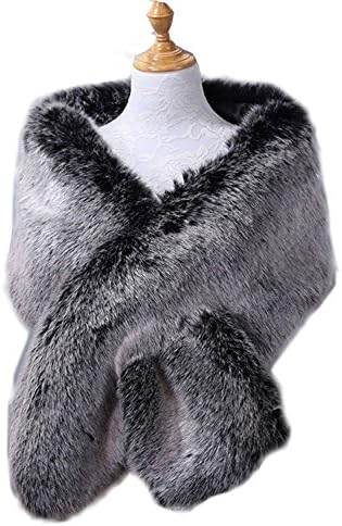 RUNHENG Women's Wedding Faux Fur Shawls and Wraps, Fur Stole and Scarves. 165 x 30cm (Grey)