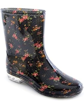 Damen Kurz Blumenmuster / Blumenaufdruck Gummistiefel