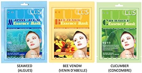 LUS Face Sheet Masks - Variety sets - Korean cosmetics (Bee Venom, Seaweed, Cucumber, 24g)