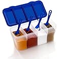 Tosaa 4-in-1 Multipurpose Masala & Storage Box | 1800ml | 4 Compartments with Spoons | Transparent Pickle & Dry Fruit Container (Blue)
