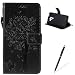 Produktbild HUAWEI Honor 7 Hülle, Feeltech Premium Design PU Leder Beschützer Haut Schutzfolie Tasche, Geprägte Baum Katzen Schmetterlings Blumen Muster [with Free Stylus Pen] Kartenfächer Kreditkarte Holder Stand Funktion Magnetverschluss Bookstyle Flip Wallet Handyhülle für HUAWEI Honor 7 - Schwarz