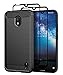 Price comparison product image Teayoha Case for Nokia 2.2, with Tempered Glass Screen Protector [2 Pack], Carbon Fiber Scratch Resistant, Shock Absorption Soft TPU Drawing Protective Cases Cover - Black