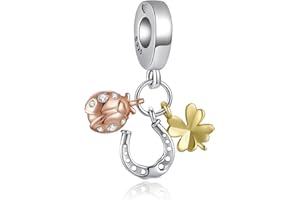 Alstiva Tiere Hase Vierblättriges Kleeblatt 925 Sterling Silber 5A Zirkonia Charm Anhänger für Armband Charm Bead Pendant für Europäische Armbänder Halsketten Schmuck Geschenk für Damen