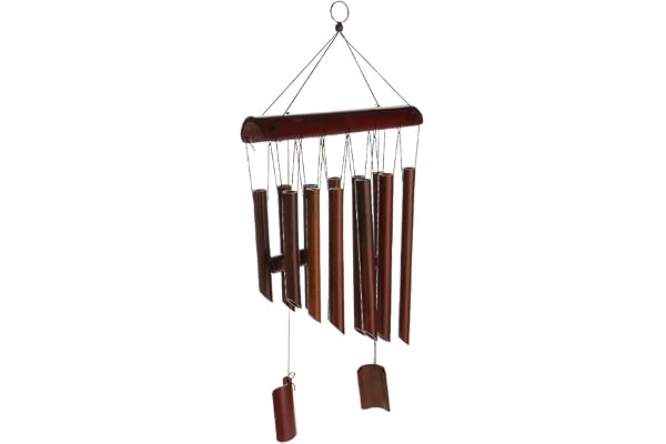 Carillon à Vent en Bambou Couleur de Bois Décoration pour Cour Jardin en Plein Air