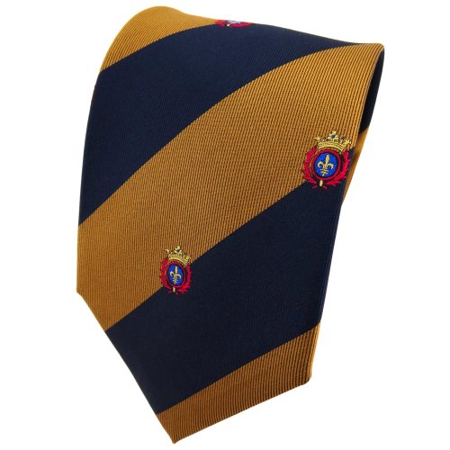 TigerTie diseñador corbata de seda - oro azul oscuro rojo rayas motivo de la cresta