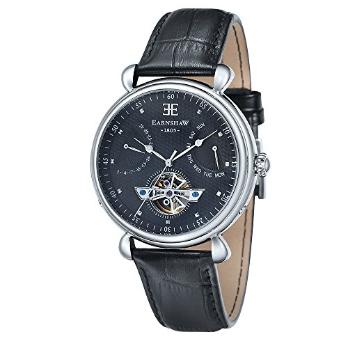 Thomas Earnshaw Grand Calendar Black Men's Automatic Watch with Black Dial Analogue Display and Black Leather Strap ES-8046-01