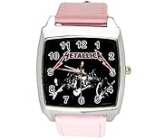 taport® Metallica Quarz Square Armbanduhr Pink Echt Leder Band + Gratis Ersatz Batterie + Gratis Geschenkverpackung
