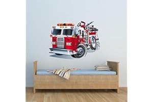 WALL SMART DESIGNS FULL COLOUR FIRE ENGINE CARTOON WALL STICKER BOYS BEDROOM DECAL MURAL TRANSFER WSD221