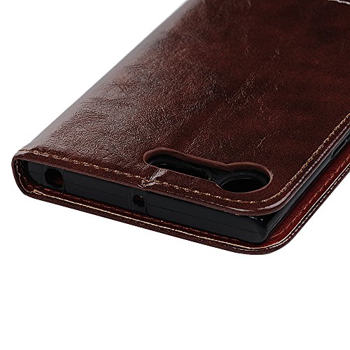 Sony Xperia XZ Premium Hardcase Sony Xperia XZ Premium Flip Hülle YOKIRIN Premium Stitching PU Leder Schutzhülle TPU Innenschale Wallet Case Brieftasche Flipcase Klapptasche Portemonnaie Handyhülle mit Karteneinschub Standfunktion und Magnetverschluß Crazy Horse Spitze Schwarz-Braun - 4