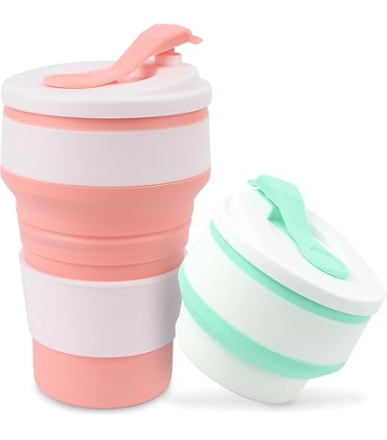 2 Tazze Da Viaggio Pieghevoli In Silicone - Tazze Da Caffè Portatili Da 350 Ml Per Campeggio - Foto 4