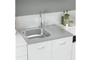 AUVYI Spüle mit Abtropffläche Set Silbern 800x600x155 mm Edelstahl Arbeitsplatte Küche Spüle mit Unterschrank Küchenarbeitsplatte Waschbecken Ausgussbecken Spülbecken Kitchen Sink