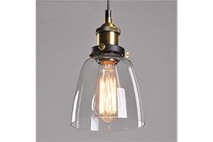 Lampop Pendant Light Industrial Ceiling Lamp Glass Shade Retro Lighting Vintage Hanging Lamp Chrome Base E27 Chandelier for Kitchen Dining Room Loft Bedroom Cafe Bar Restaurant, Transparent