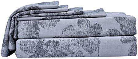 Just Linen 350 Thread Count 100% Egyptian Quality Cotton, Genuine Jacquard Damask Floral design, Shades of Grey Color, Double Size Bedding Sheet Set with 4 Pillow Cases & 18" Deep Pocketed Fitted Sheets