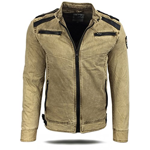 Kunstlederjacke Bikerjacke Herren Jacke Sweatjacke bergangsjacke A1-RN8838, Gre:XL;Farbe:Beige