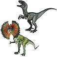 KASTWAVE Realistic Dilophosaurus & Velociraptor Dinosaur Toys - Moveable Jaw Educational Figures for Kids, & Party Favor