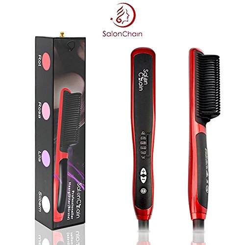 SalonChain Haarglätter Glättungbürste Glätteisen Glätter und Lockenstab 30s Erwärmen 60s Moderne Frisur Mit Schnellaufheizungs Haarbürste Kamm Keramik Anion Electric Straight Sicheres Hair Dryer Comb DE Stecker（ROT）