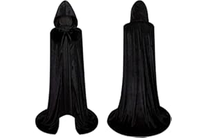 CARNAVALIFE Capa con Capucha Terciopelo Largo Medieval, Disfraces de Bruja, Vampiro Princesa, Fiesta de Carnaval Halloween, para Hombre y Mujer (Negro, 140CM)