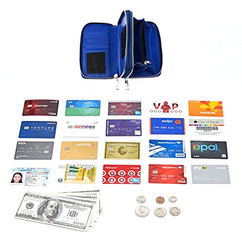 Te-Rich Double Zipper Wallet Phone case Canvas Coin Purse Clutch Bag Elephant Pattern Card Holder with Mobile Phone Holder Sucker Cup And Coin Pocket
