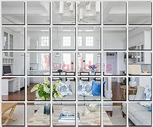 Wall1ders 1Store - 30 Big Square 4 inch (Each Piece Size 10 cm) 3D Acrylic Stickers, 3D Acrylic Mirror Wall Stickers, 3D Mirror Stickers for Wall, 3D Wall Mirror Stickers for Home & Offices. (Silver)