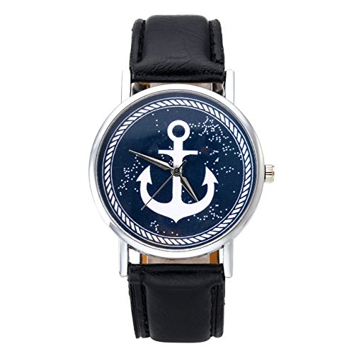 JSDDE Uhren,Vintage Damen Basel-Stil Anker Design Armabnduhr Business Lederarmband Analog Quarzuhr Damenuhr,Schwarz JSDDE Uhren,Vintage Damen Basel-Stil Anker Design Armabnduhr Business Lederarmband Analog Quarzuhr Damenuhr,Schwarz