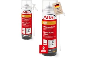 621 ALFA - Mousse PU expansive bi-composants 400ml manuelle pour châssis, 2 pièces, à durcissement rapide, rendement du volume 12-14 l (une fois posé)