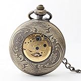 Easy Go Shopping Taschenuhr Hollow Retro Boutique Bronze Geschnitzte Mechanische Taschenuhr mit Kette