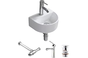 CROSS ZEBRA Lavabo mural en céramique rectangulaire de petite taille avec robinet - Siphon de vidange - Design moderne simple et élégant - Facile à installer et à nettoyer - Pour salle de bain et WC