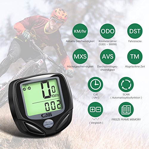 GHB Fahrradcomputer Drahtloser Speedometer Wasserdichter Kilometerzähler mit LCD Display Multifunktional (Schwarz) - 8