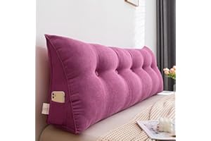 LOPXO Rückenkissen für Sofa Bett, Lang Keilkissen Hohen Rückenlehne Kissen Wandkissen Lesekissen Nackenstützkissen Lendenkissen für Kopfteil Gepolstert mit Waschbar Bezug Leinen,Fuchsia,120*50*20 CM