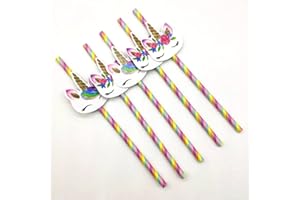 YIYAO Pailles colorées Papier paille Pailles colorées Pailles à rayures colorées Pailles en papier Licorne Fête d'anniversaire Pailles en papier colorées
