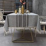 Pahajim Nappe Exterieur Rectangulaire Anti Tache Nappe Lavable Tissu Nappe Table a Manger Nappe Cuisine Nappe Picnic Nappe Design Pompon Décoration De Table(Rayures Grises,140 x 140cm)