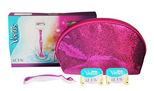 Gillette Venus and Olay Set Shaving Kit for Women: 2x Cartridge + 1 x Razor Handle + Pink Toiletry Bag