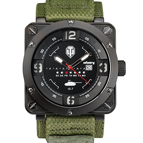 INFANTRY Herren Analoges Quarzwerk Armbanduhr Leuchtend Datum Day Nylon Armband World of Tanks INFANTRY Herren Analoges Quarzwerk Armbanduhr Leuchtend Datum Day Nylon Armband World of Tanks