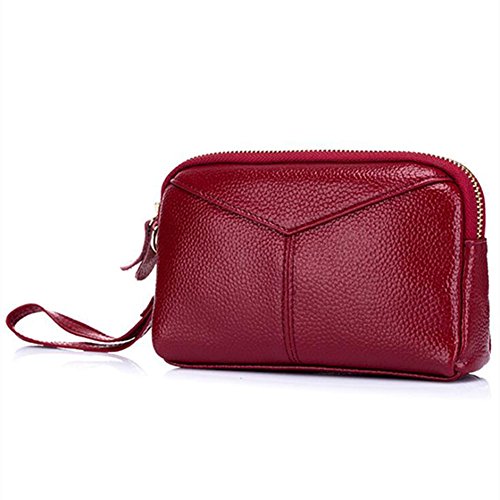 AprinCtempsDWomen's Clutch Bag Genuine Leather Wristlet bag Small Handbag Zipper Wallet Purse with Wrist Strap
