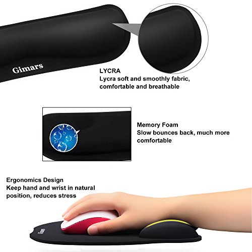 GIMARS Mauspad und Tastatur Handgelenkstütze Set, Handgelenkauflage für Tastatur und Maus mit Memory-Schaum ergonomisch zur Entlastung des Handgelenks - 3