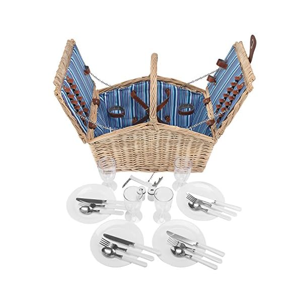 anndora Picknickkorb 4 Personen Weidenkorb Henkelkorb beige + Zubehör 23 TLG. – Bild 5