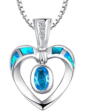 Arco Iris Schmuck Damen-Halskette Herz-mit Anhänger Sterling Silber mit Blauer Opal und Zirkonia 45 cm - SC094n4