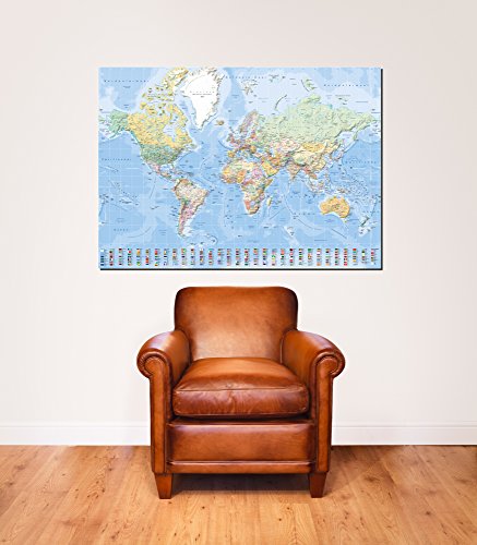 Landkarten Giant XXL Poster – Weltkarte mit Flaggen deutsche Version – Bildungsposter 1:30 Mio. – 140×100 cm – World Map with Flags german Version - 2
