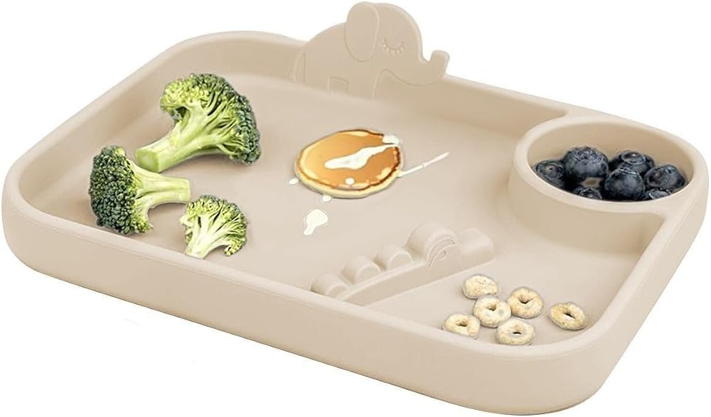 Meleni Baby Silikon 3 Bölmeli Bebek Beslenme Tabağı - Tabak - Beslenme Aksesuarı - Bej