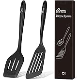 Hotec 2 pieces Food grade Silicone Slotted Fish Turner Spatula Set Kitchen Utensils for Baking, Cooking Heat Resistant Non St