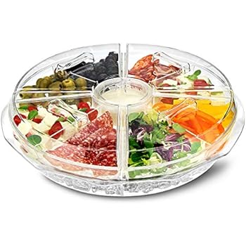 Party Gewürz Tablett Mit 4 Fächern - Durchsichtiges Serviertablett Mit Kühlfunktion