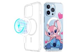 LYUBFDC Cover Magnetica per iPhone 13/iPhone 14 6,1" Ricarica Wireless Custodia con Kawaii Stitch Anime Disegni Antiurto Retro Antigraffio Trasparente Aesthetic Case per iPhone 14, Cute2