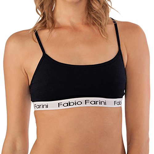 Fabio Farini Sujetador Deportivo con Tirantes Ajustables Bralette en 3 Colores Diferentes, 95% algodón, Colour:Negro;Talla:L (44 ES)
