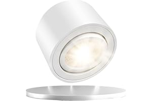 GeyouLux Plafonnier Spot 3000K Φ80×50mm Ultra-plat, Rotatif à 45° Spot en saillie Orientable,Aluminium Rond Blanc Mat Apparent Downlight Lampe de Plafond Pour Modules LED,Comprend ampoule